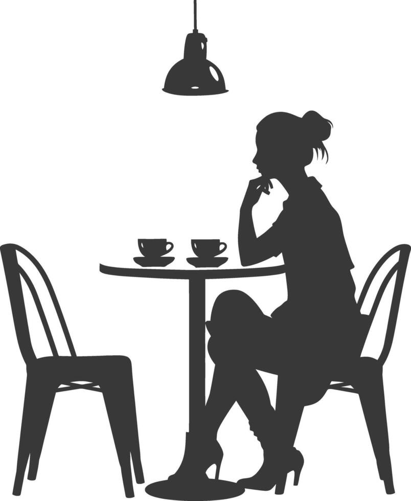 Silhouette woman sitting at a table in the cafe bar restaurant black color only vector