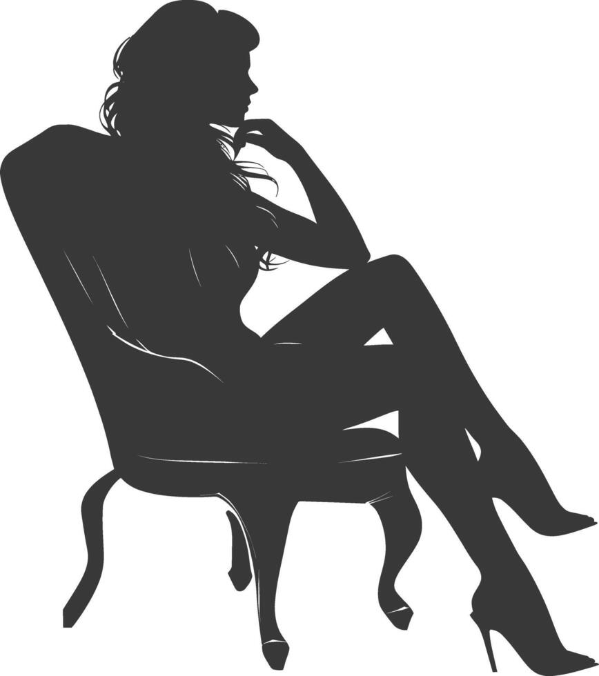 silueta mujer sentado en el silla negro color solamente vector