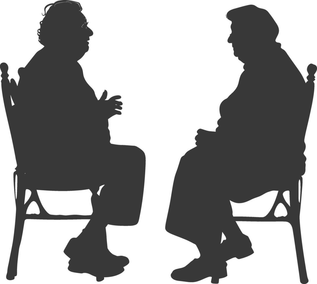 Silhouette elderly man and elderly women were sitting while talking black color only vector