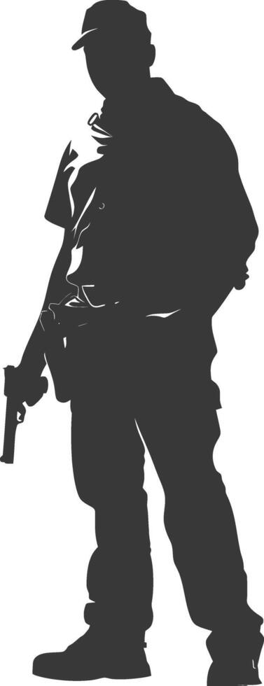 Silhouette zookeeper in action full body black color only vector