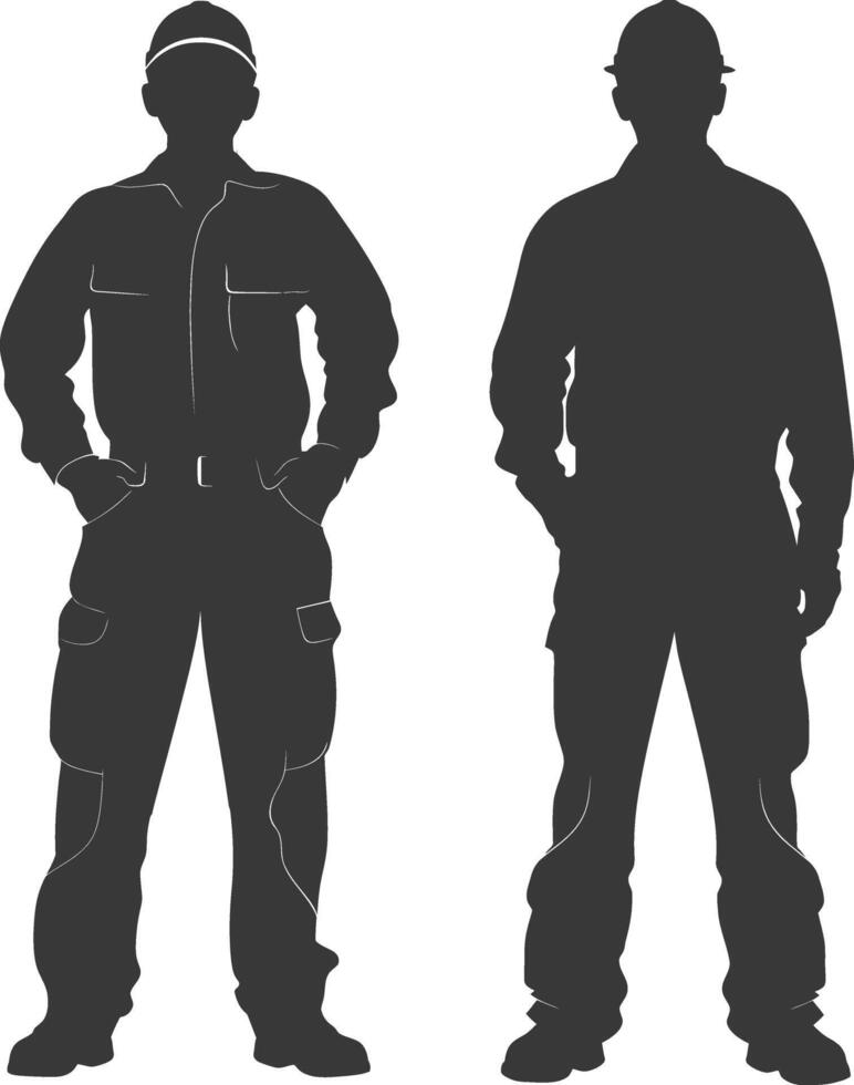 Silhouette Man Workers wearing jumpsuit black color only vector