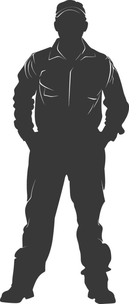 Silhouette Man Workers wearing jumpsuit black color only vector