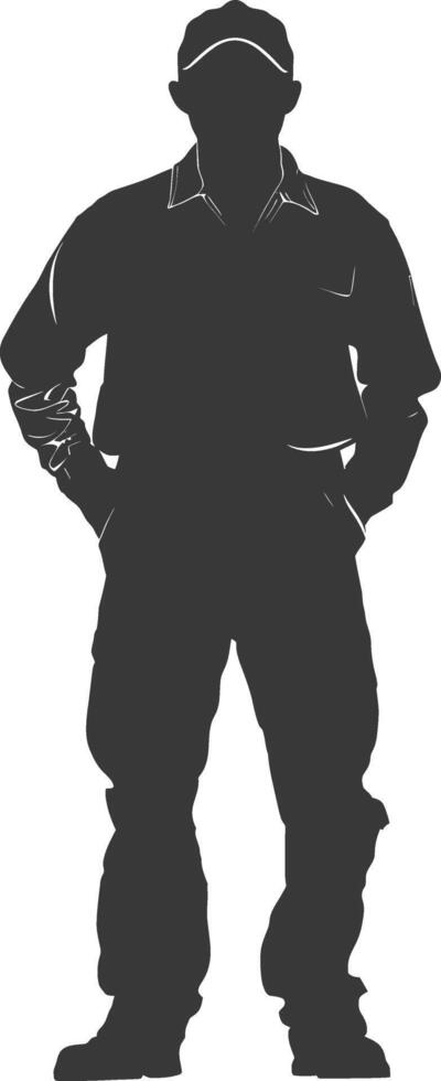 Silhouette Man Workers wearing jumpsuit black color only vector