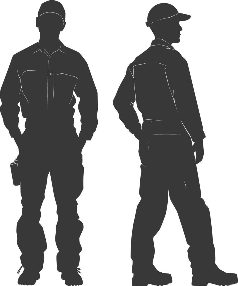 Silhouette Man Workers wearing jumpsuit black color only vector