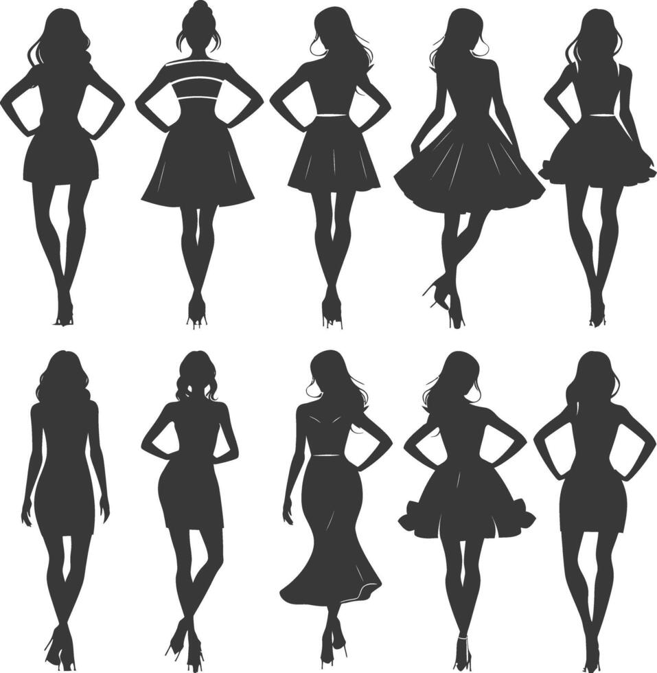 Silhouette women dresses black color only vector