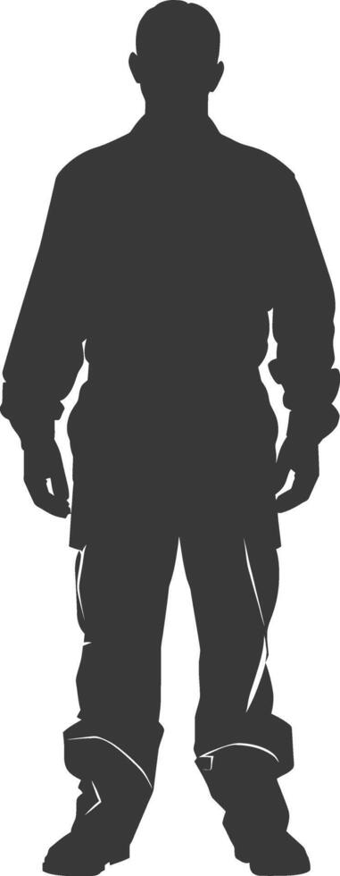 Silhouette Man Workers wearing jumpsuit black color only vector