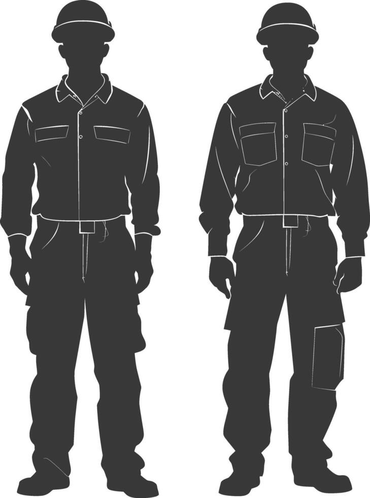 Silhouette Man Workers wearing jumpsuit black color only vector