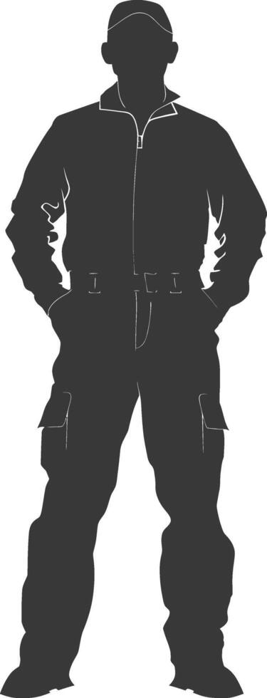 Silhouette Man Workers wearing jumpsuit black color only vector