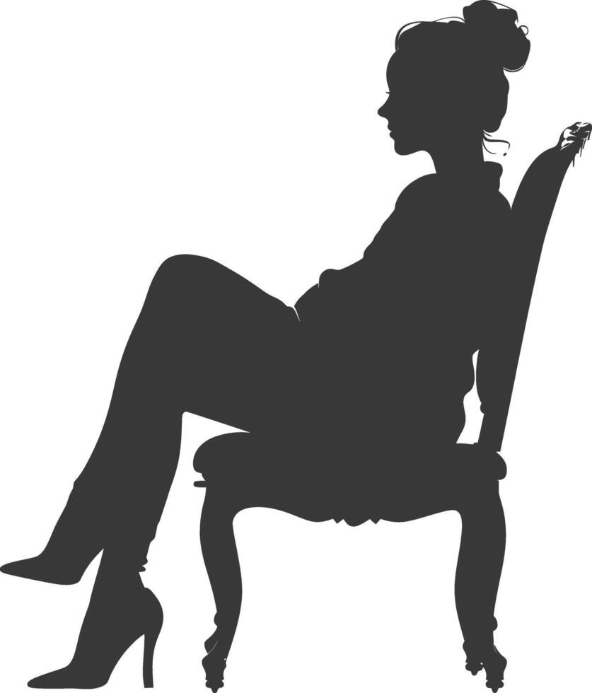 silueta mujer sentado en el silla negro color solamente vector