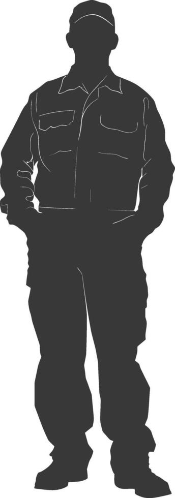 Silhouette Man Workers wearing jumpsuit black color only vector