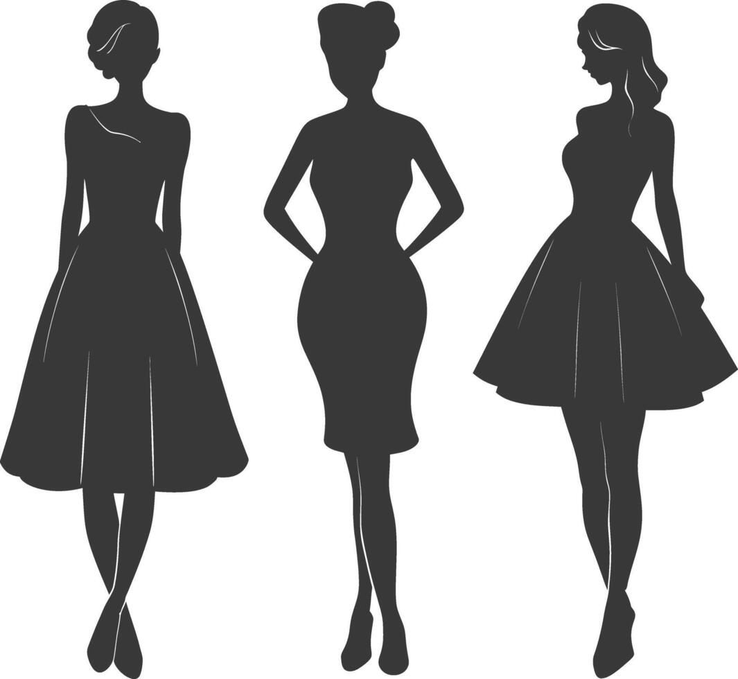 Silhouette women dresses black color only vector