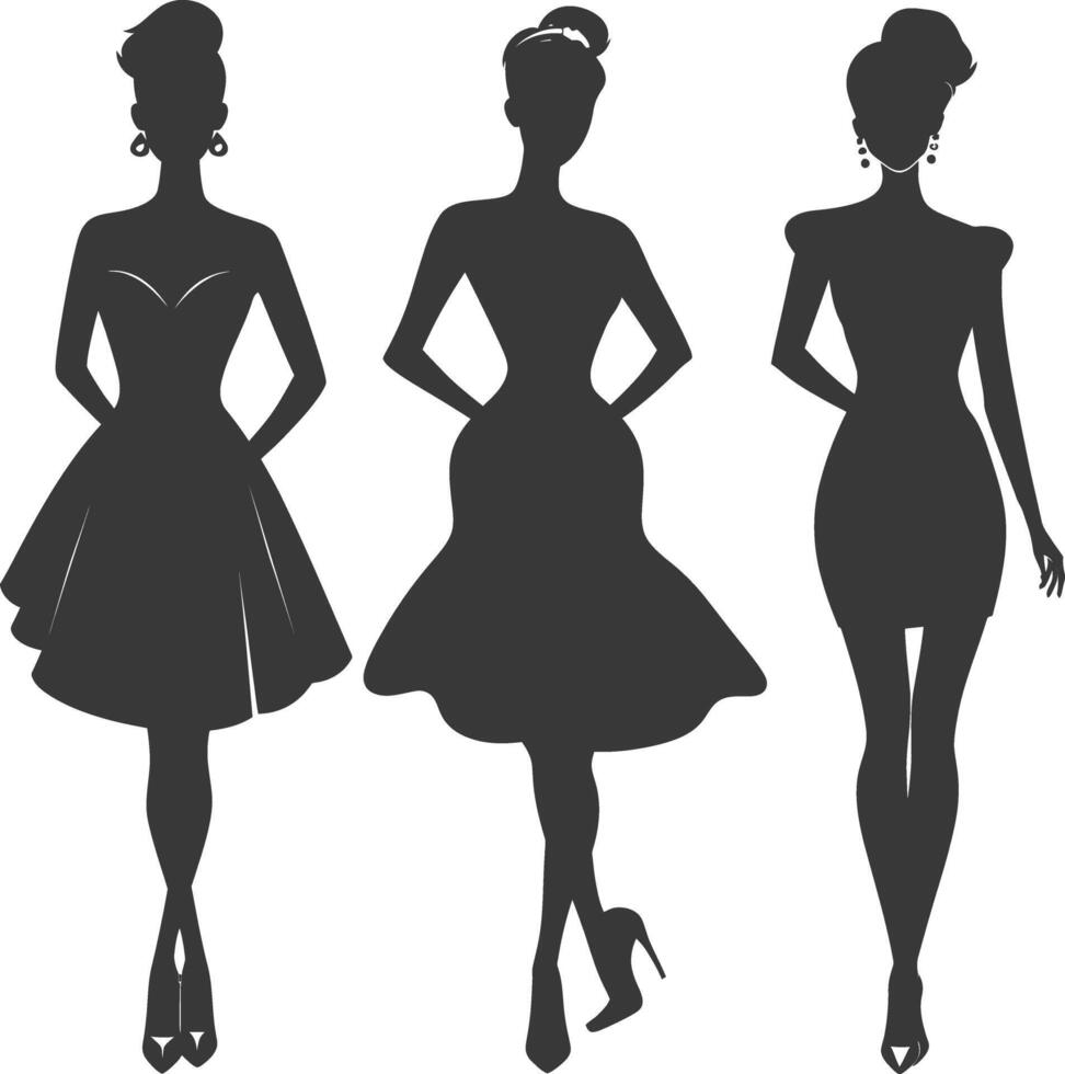 Silhouette women dresses black color only vector