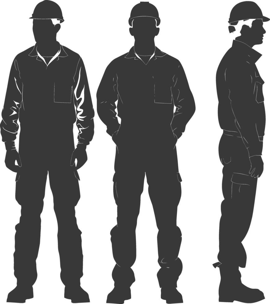 Silhouette Man Workers wearing jumpsuit black color only vector
