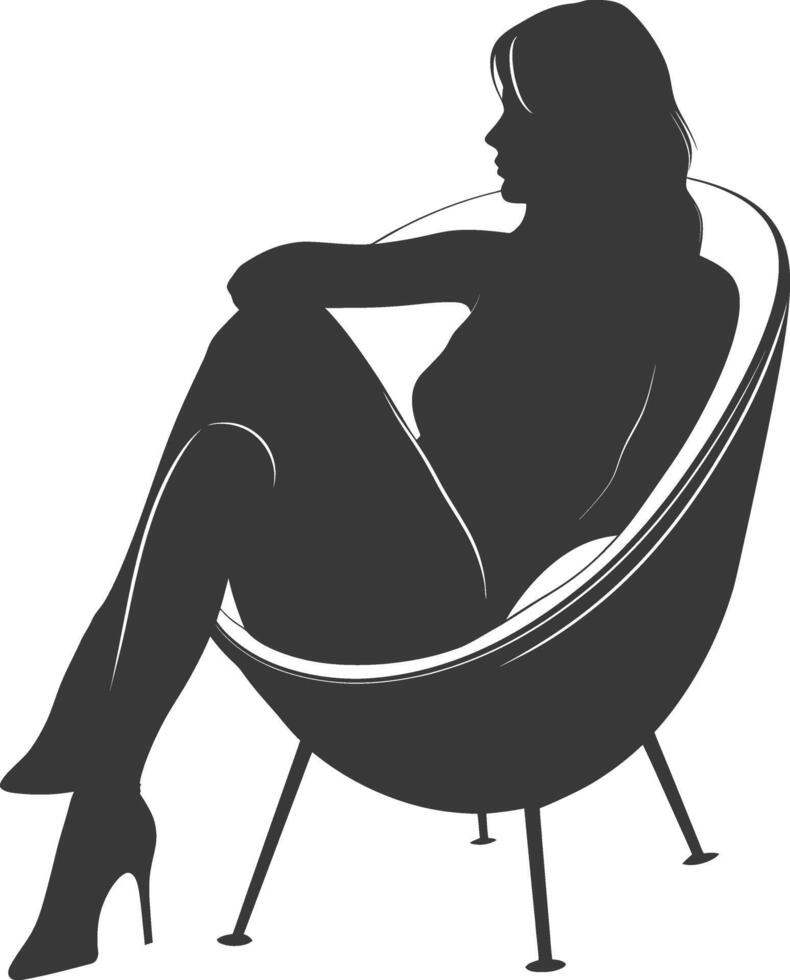 silueta mujer sentado en el silla negro color solamente vector