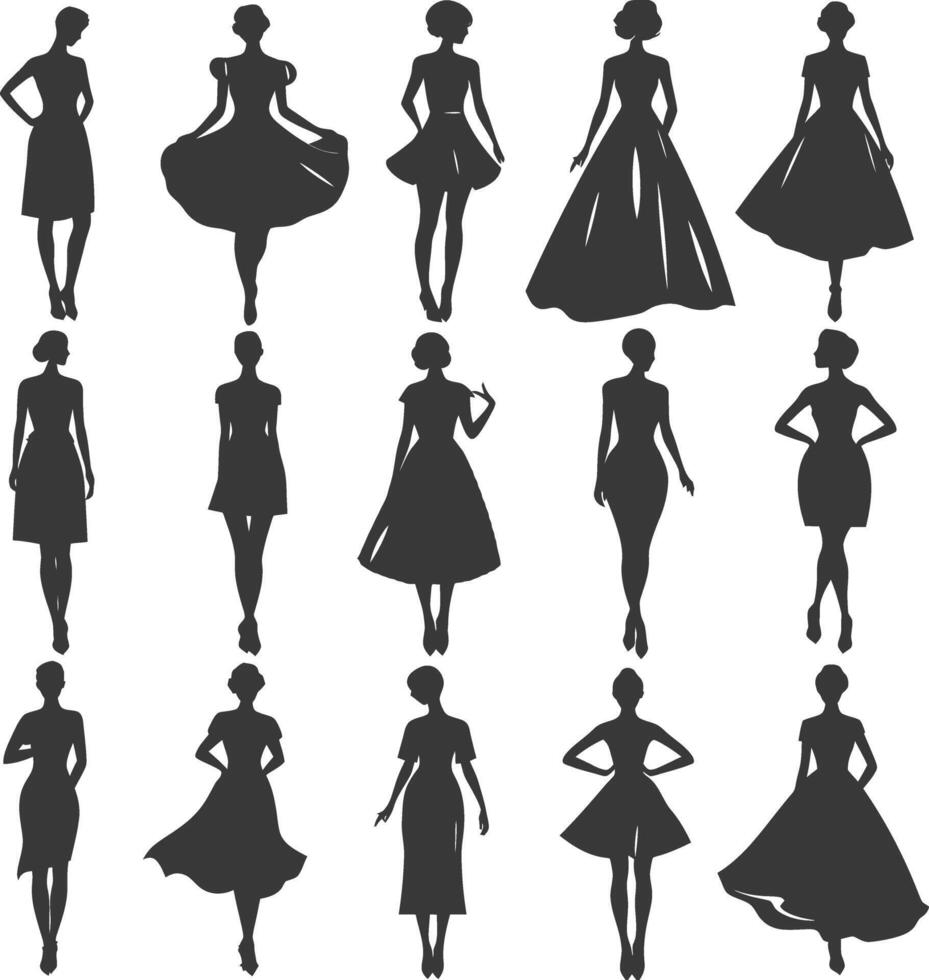 Silhouette women dresses black color only vector