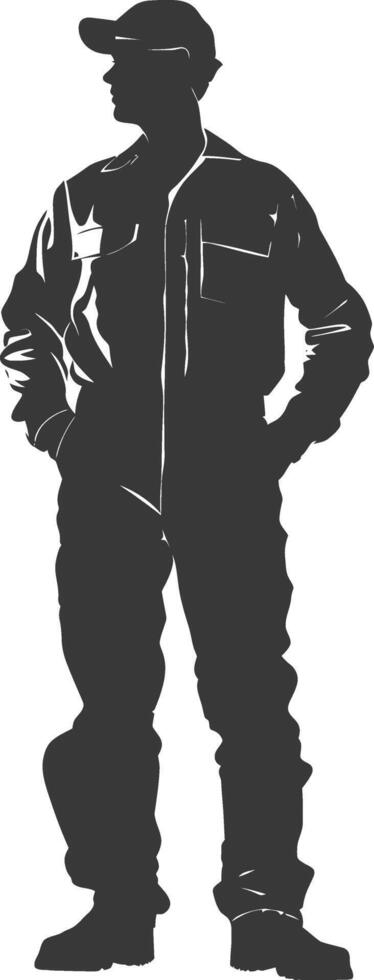 Silhouette Man Workers wearing jumpsuit black color only vector