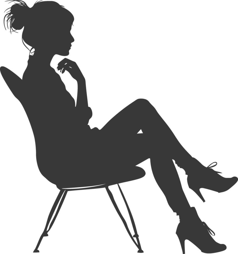 silueta mujer sentado en el silla negro color solamente vector