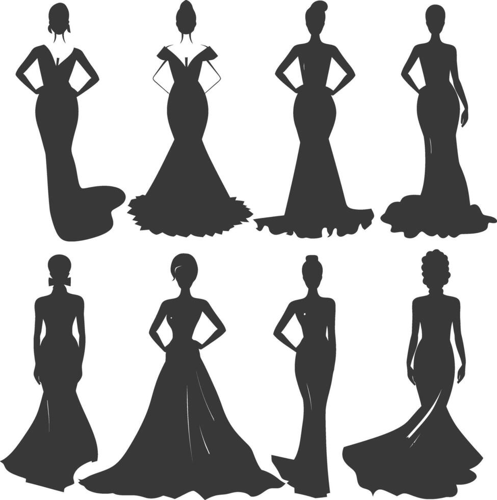 Silhouette women dresses black color only vector