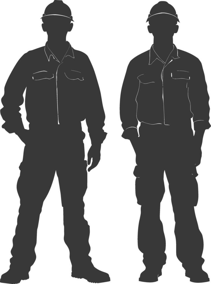 Silhouette Man Workers wearing jumpsuit black color only vector