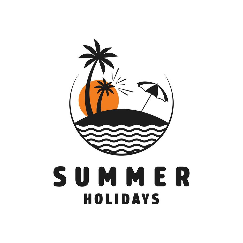 Summer holiday logo design concept with palm tree and sun with wave vector