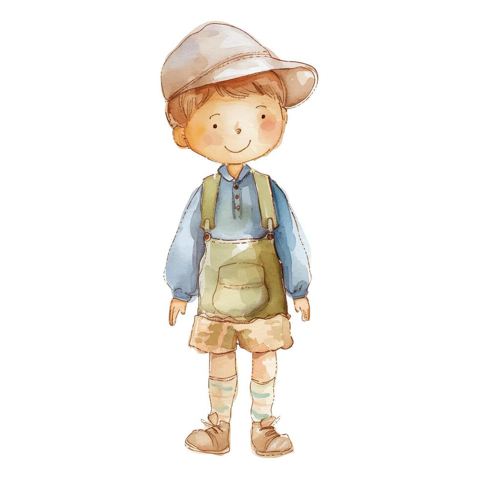 Watercolor boy. Watercolor boy stands tall. Cute baby vector