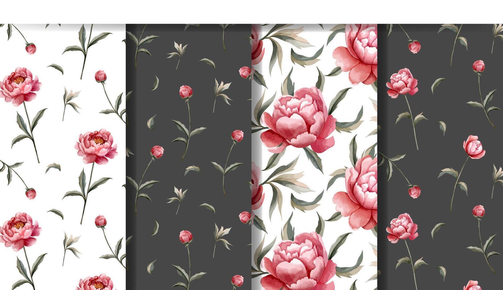 conjunto de floral antecedentes con acuarela peonias flor sin costura modelo. peonía adornos vector