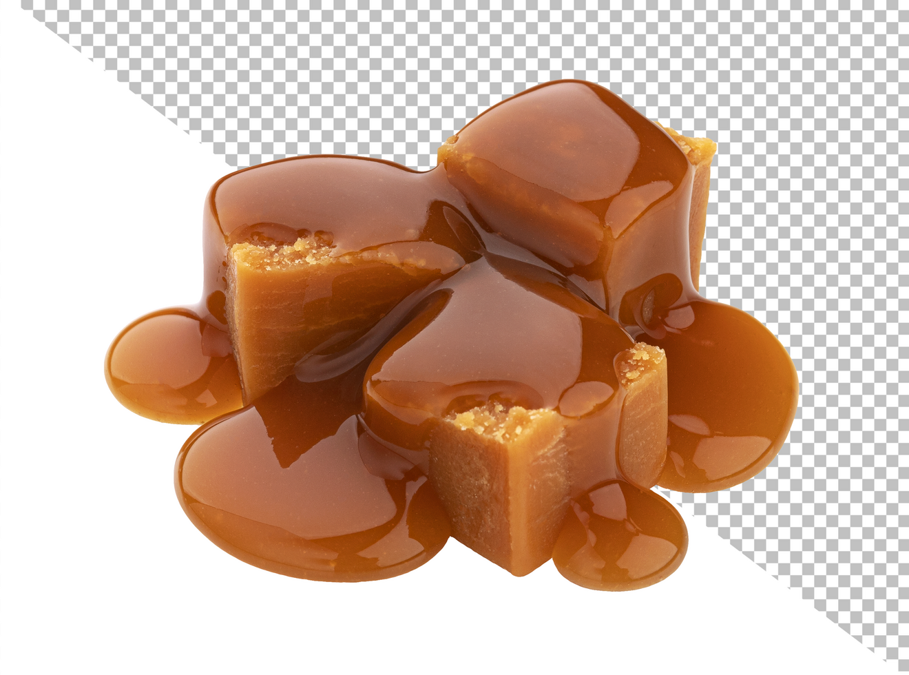Caramel candy and caramel sauce isolated on white background psd