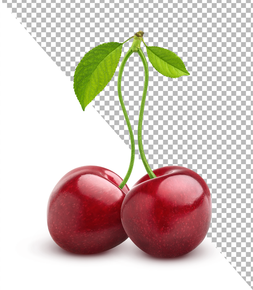 Two cherries isolated on white background psd