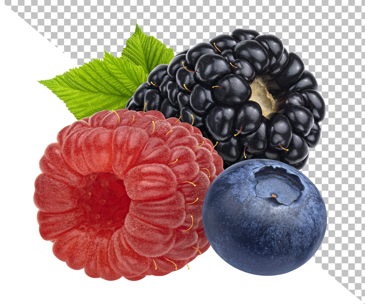 Berries mix. Blueberry, raspberry and blackberry isolated psd