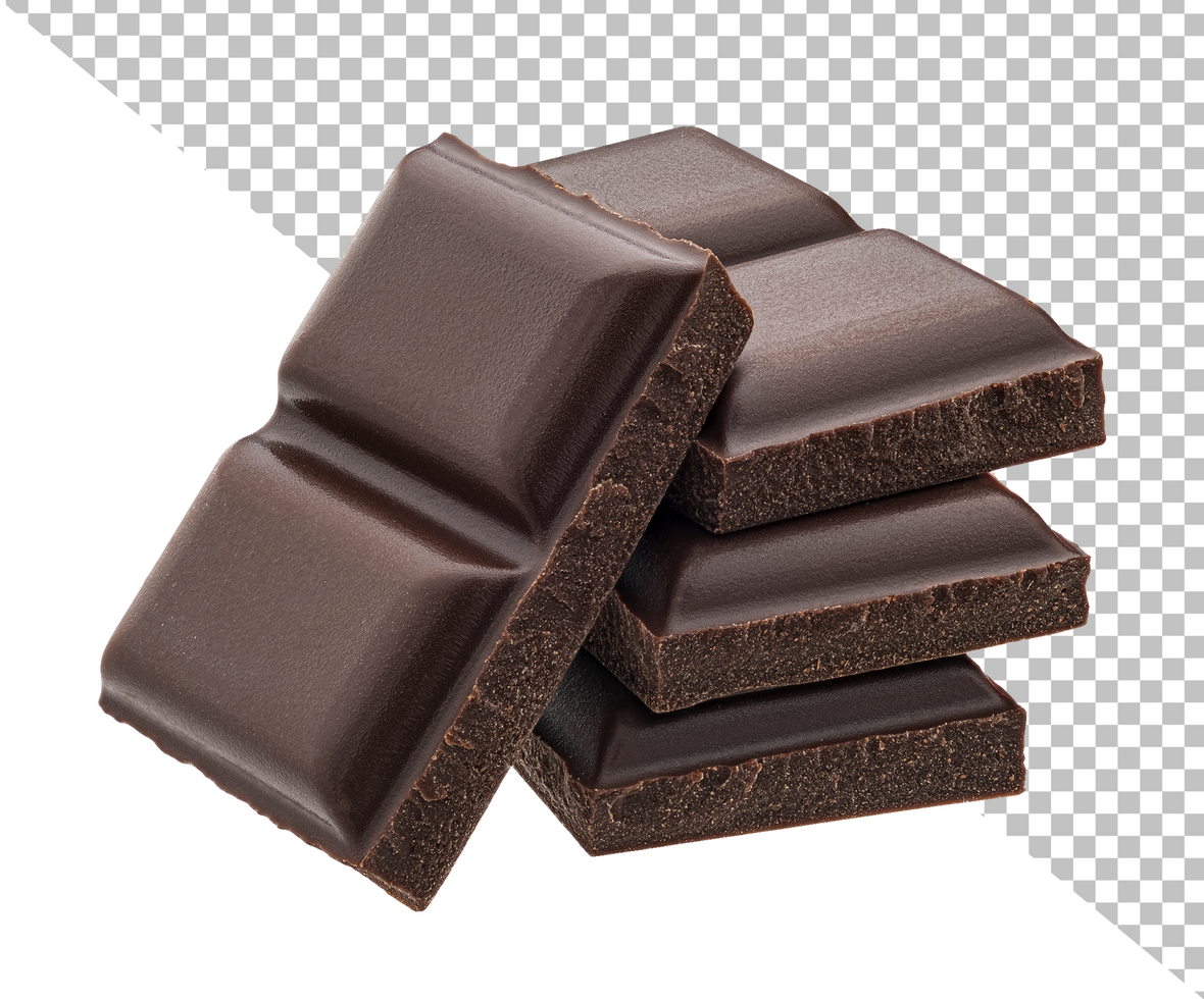 Stack of milk chocolate pieces isolated on white background psd