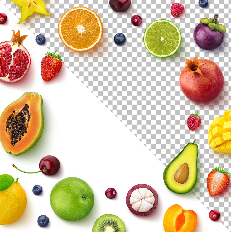 Frame made of fresh fruits and berries psd