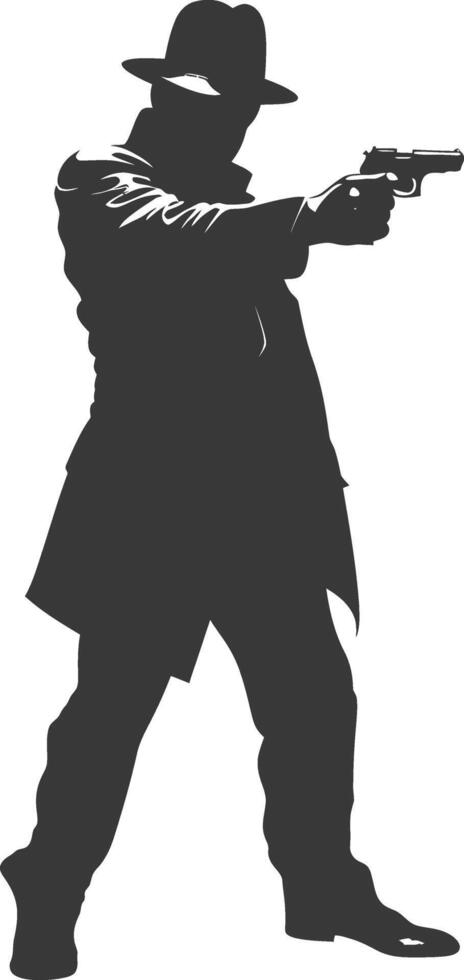 silhouette mafia in action full body black color only vector