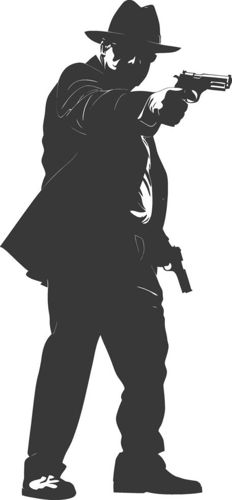 silhouette mafia in action full body black color only vector