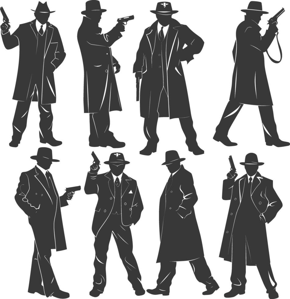 silhouette mafia in action full body black color only vector