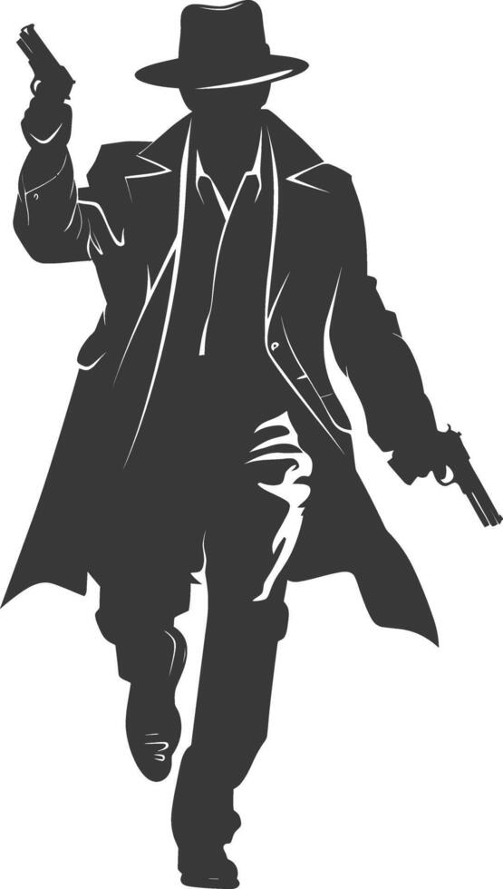 silhouette mafia in action full body black color only vector