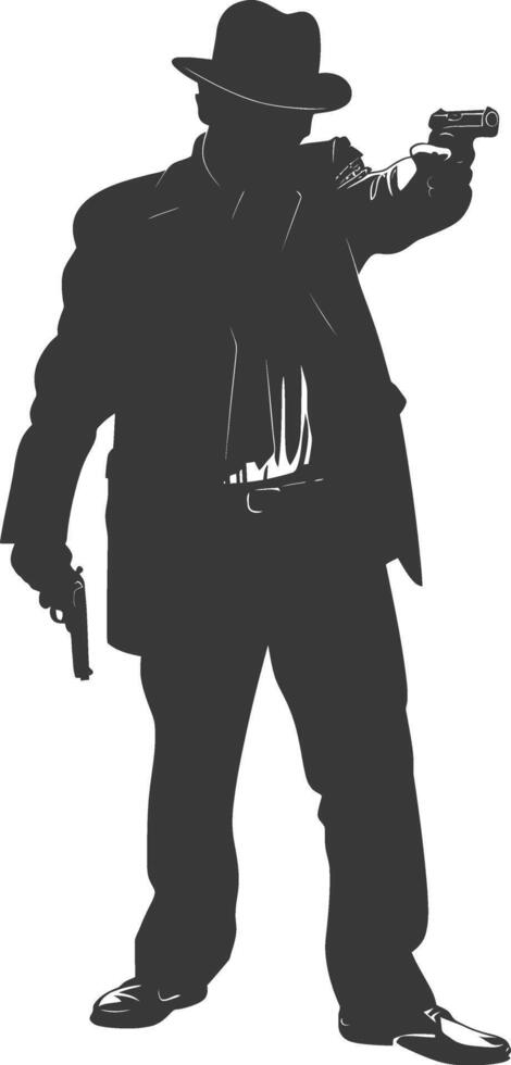 silhouette mafia in action full body black color only vector