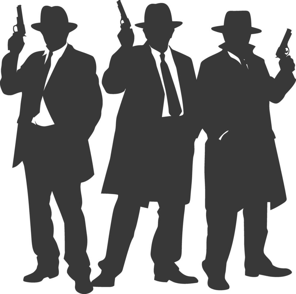 silhouette mafia in action full body black color only vector