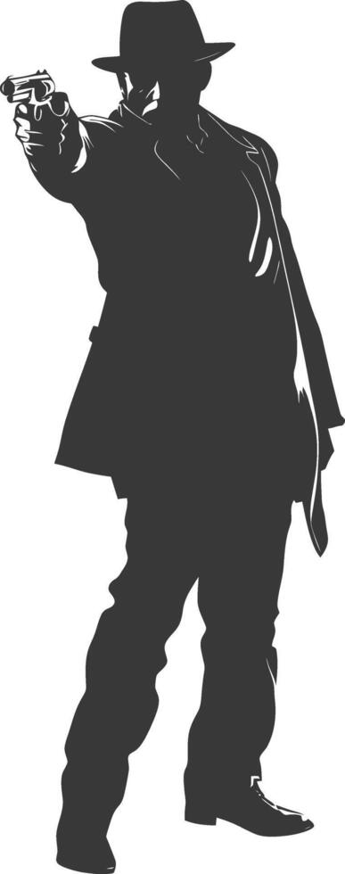 silhouette mafia in action full body black color only vector