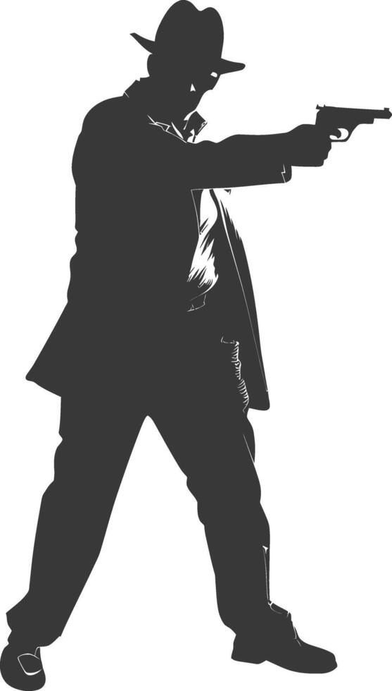 silhouette mafia in action full body black color only vector
