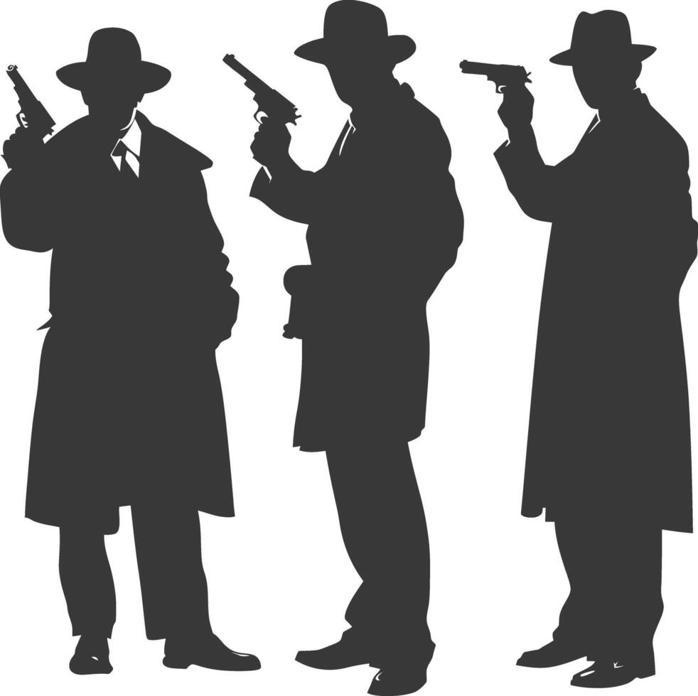 silhouette mafia in action full body black color only vector