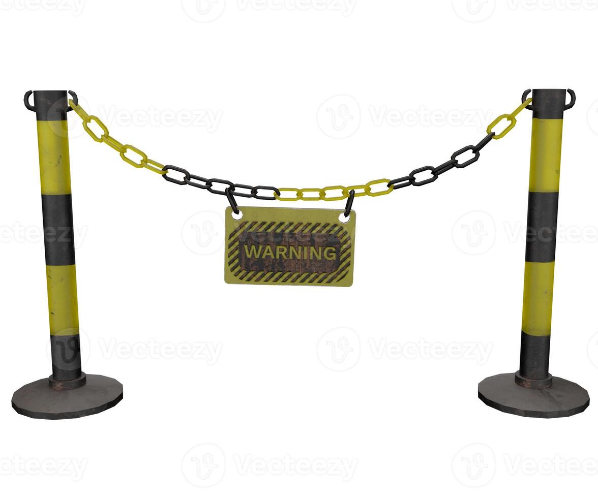 3d rendering barrier with chains and warning sign photo