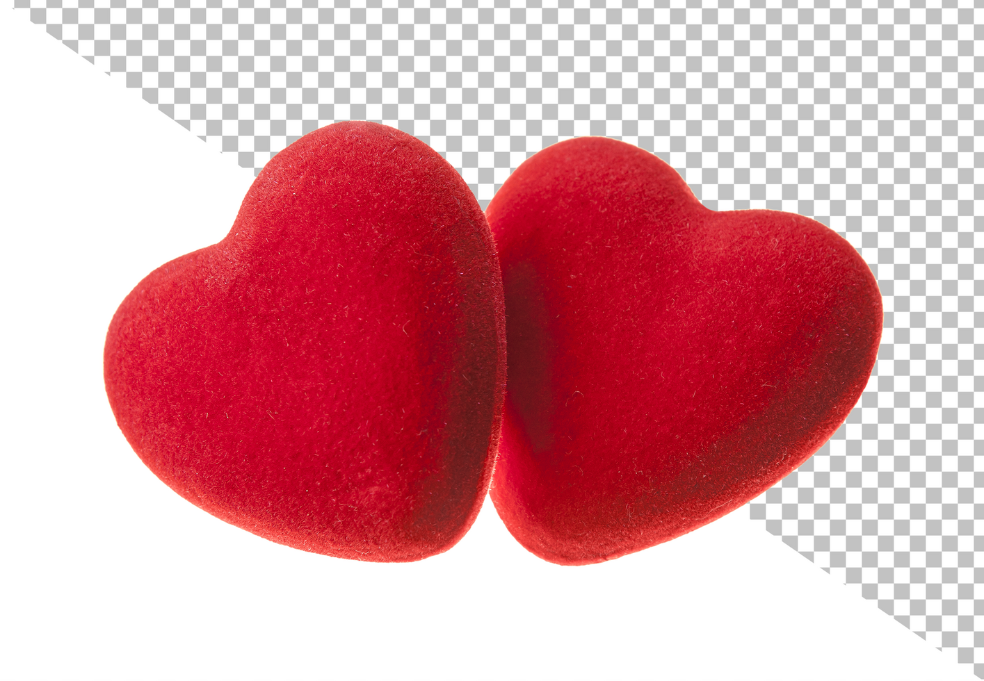 Two velvet hearts isolated on a white background. Concept for Valentine's Day psd