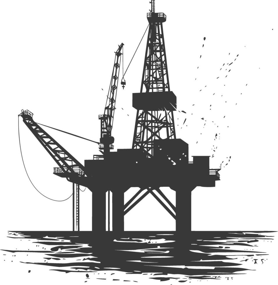 silueta petróleo plataforma o petróleo derrick en el mar negro color solamente vector