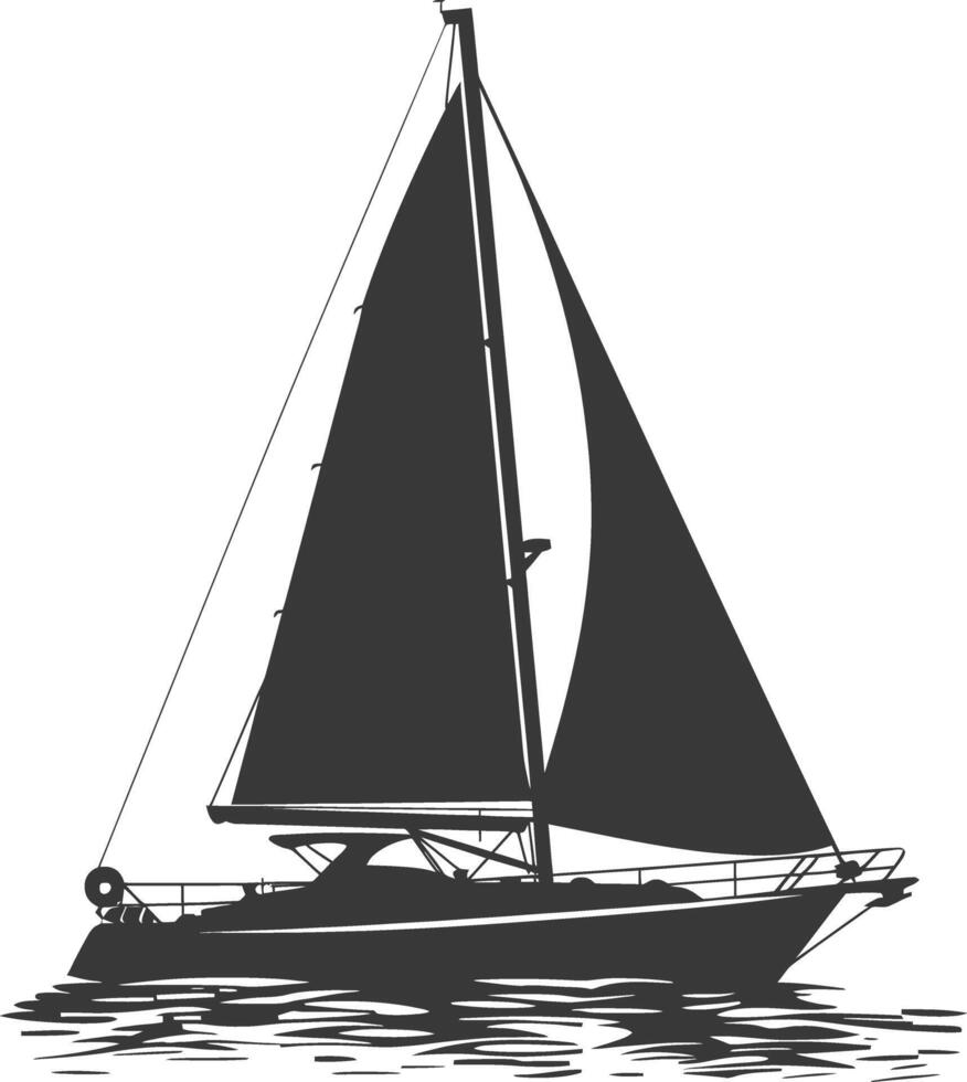 silhouette sail boat full black color only vector
