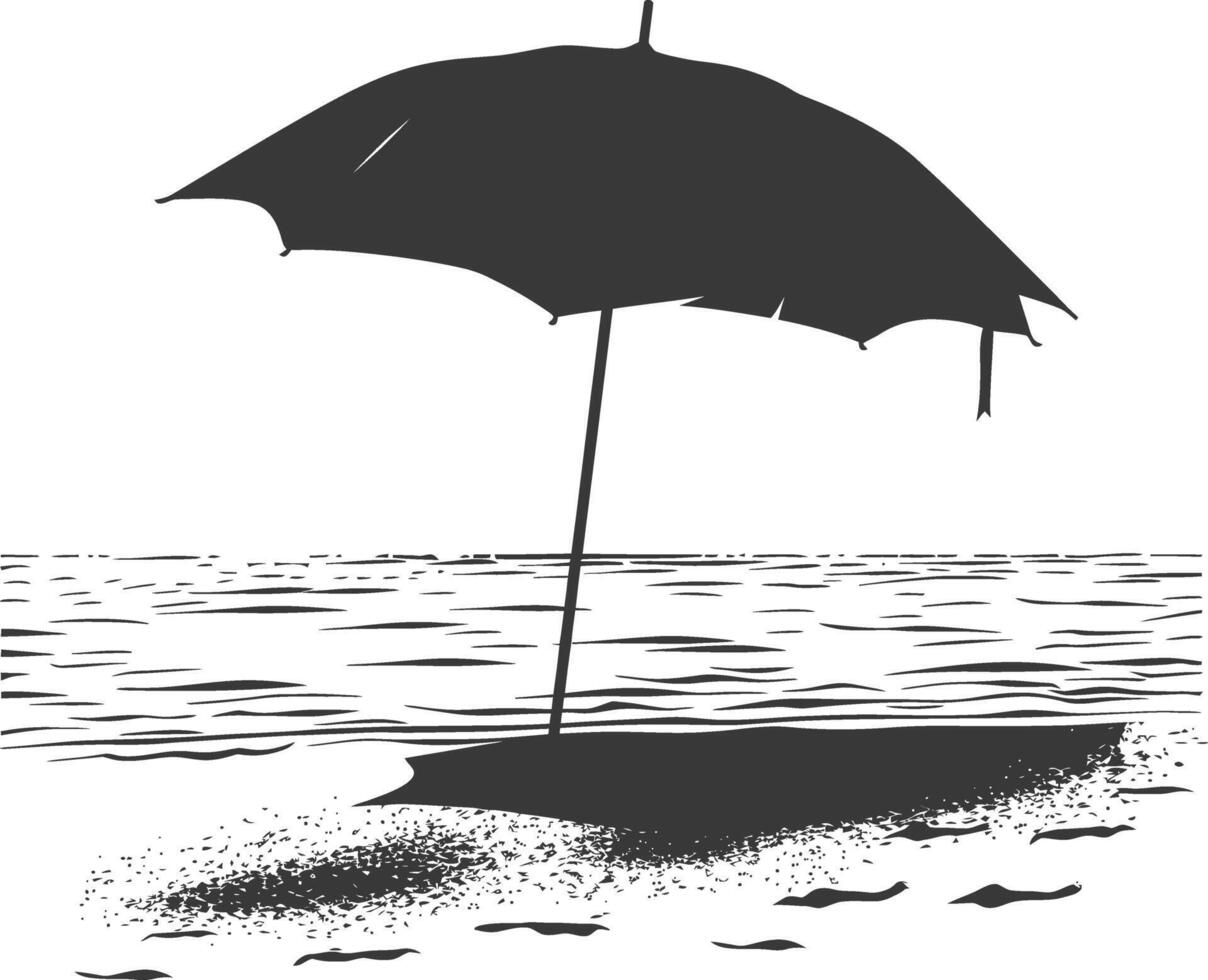 silhouette umbrella beach full black color only vector