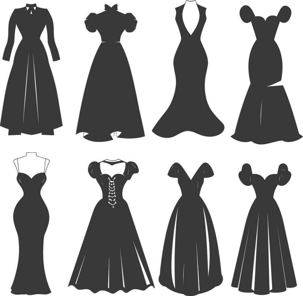 silueta mujer vestidos negro color solamente vector