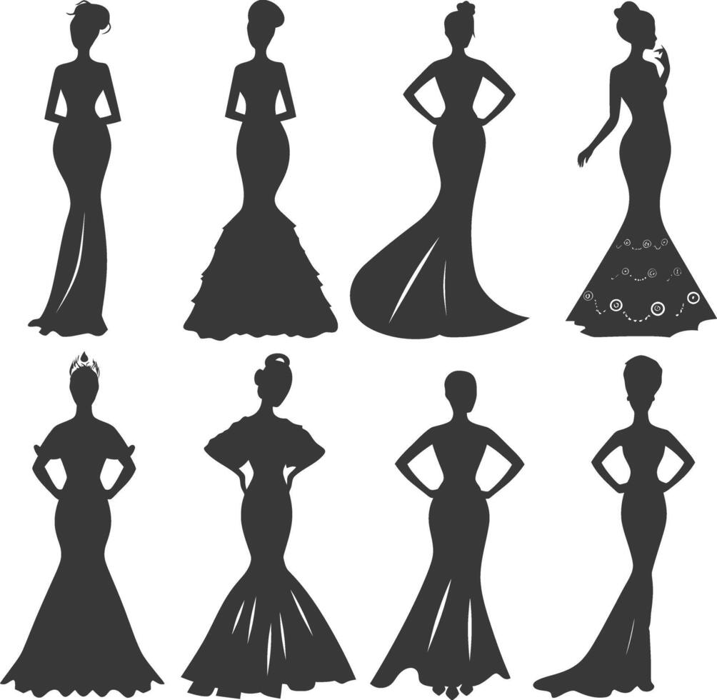 silueta mujer vestidos negro color solamente vector