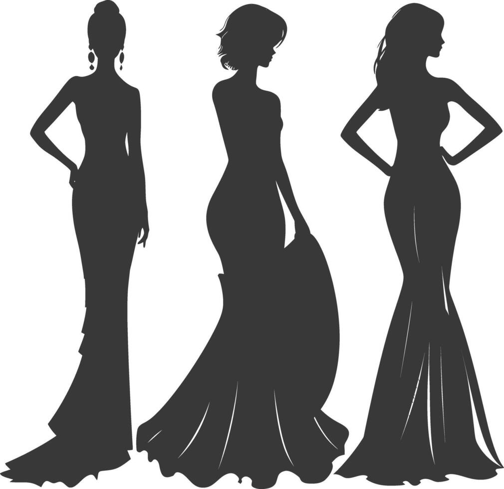 silueta mujer vestidos negro color solamente vector