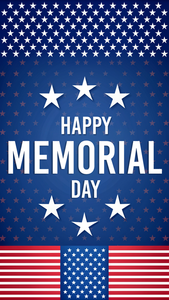 A blue and white background with stars and the words Happy Memorial Day psd
