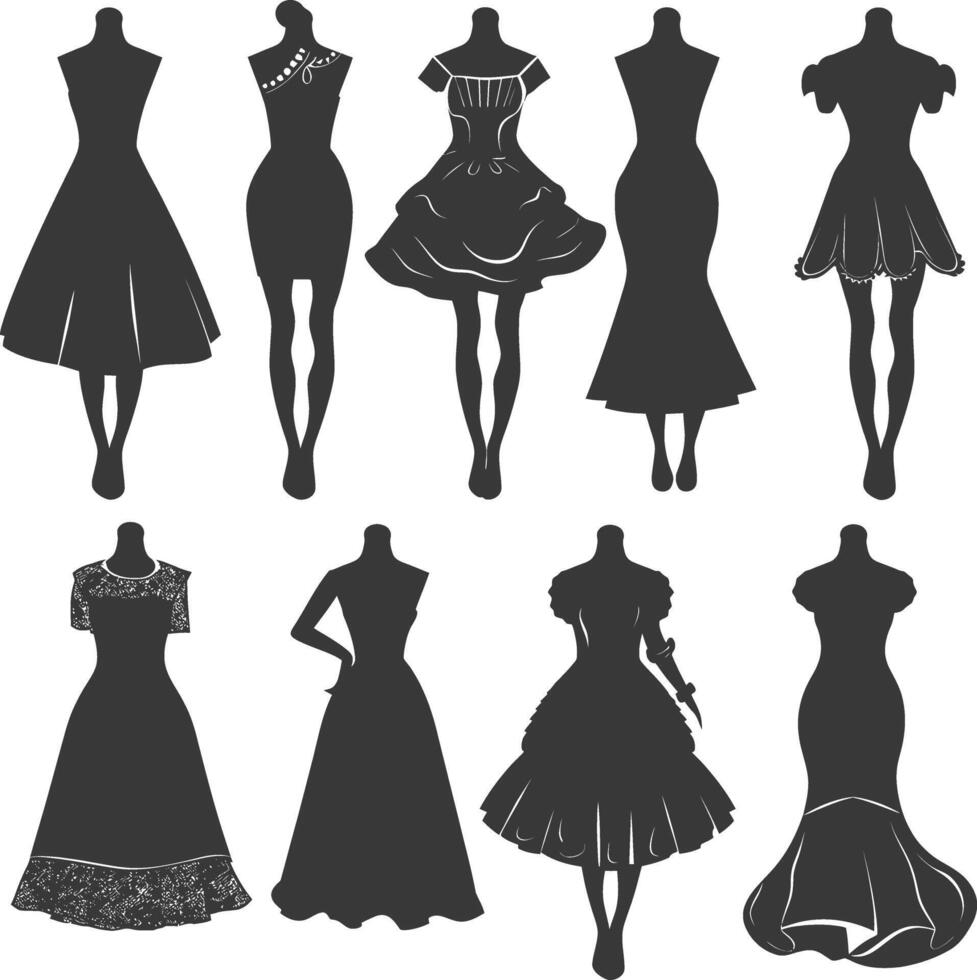 Silhouette women dresses black color only vector